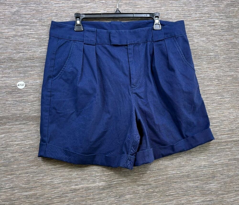 Lands' End Pleated Cuffed Chino Casual Shorts Womens Size 16 Blue 6 Inch Inseam